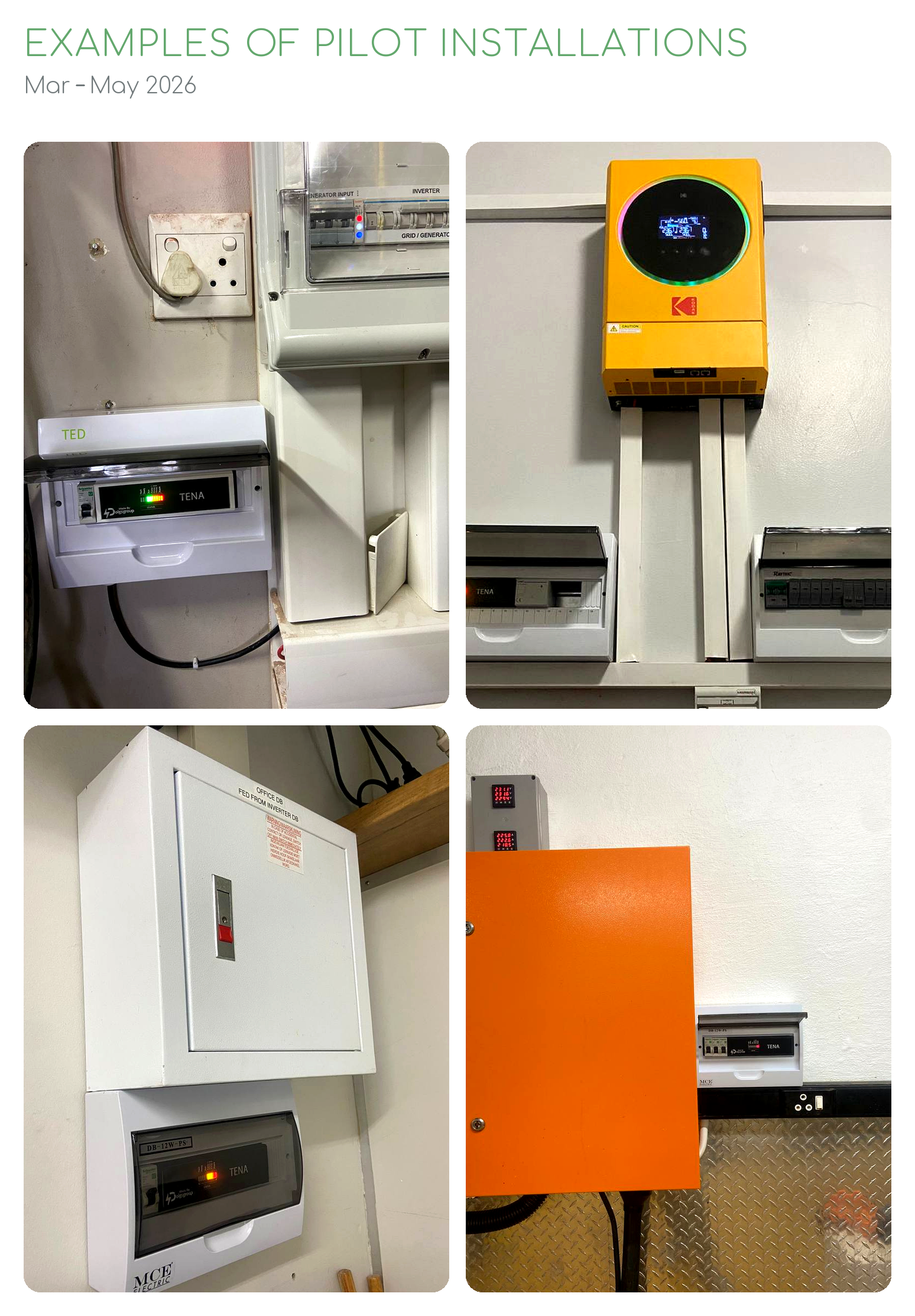 Examples of pilot installations near the electrical board